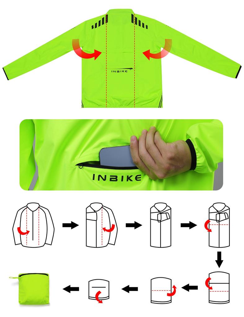 INBIKE Waterproof Cycling Jacket Mens Windproof Reflective Lightweight 10000mmH₂O Waterproof Running  Outdoor Activities