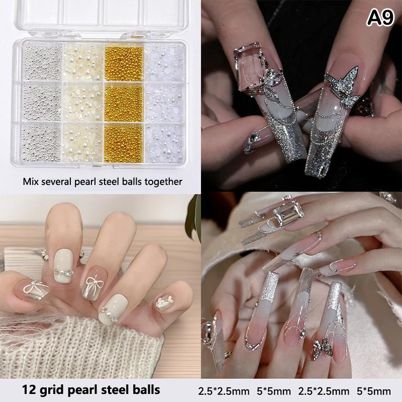 12 Grids 3D Nails Charms Mixed Special-Shaped Diamonds Flat Bottom Diamonds Pearl Sequins Butterfly Diy Manicure Parts