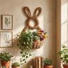 Hand Woven Bunny Flower Basket Handmade Bunny Basket Wreath Easter Bunny Basket  Wall Decoration