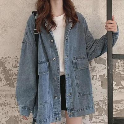Women's Korean-Style Denim Jacket, Loose-Fit, Long-Sleeved, for Spring/Autumn 2021 - Trendy Harajuku Top