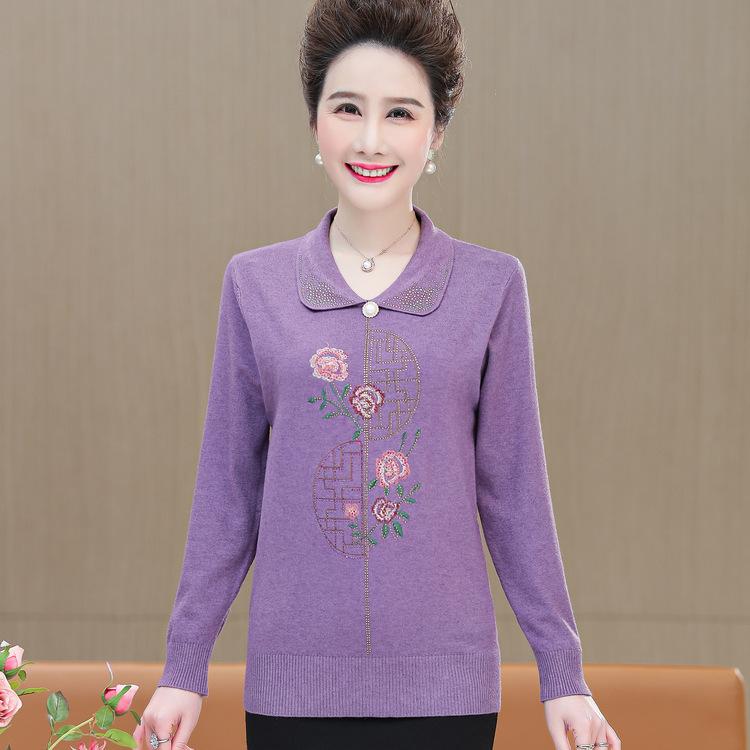 T-Shirt Mittelalterliche und ältere Frauen Oma Frühling und Herbst Damenkleid Bluse Alte Dame Schwiegermutter Kleidung