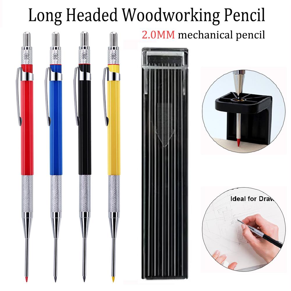 2.0mm Blue Black Red Yellow Long Headed Woodworking Automatic Pencil 2B Lead Deep Hole Marking Architectural Drawing Marker Pen