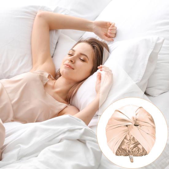 Hair Care Hat Double Layer Imitation Silk Sleep Hat Back Adjustable Buckle Turban Hat Solid Color Home Headwear