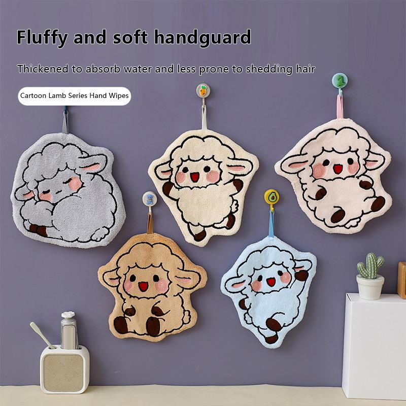 Cute Cartoon Lamb Shaped Hanging Hand Towel Soft High Absorbent Washcloth Perfect for Bathroom Kitchen