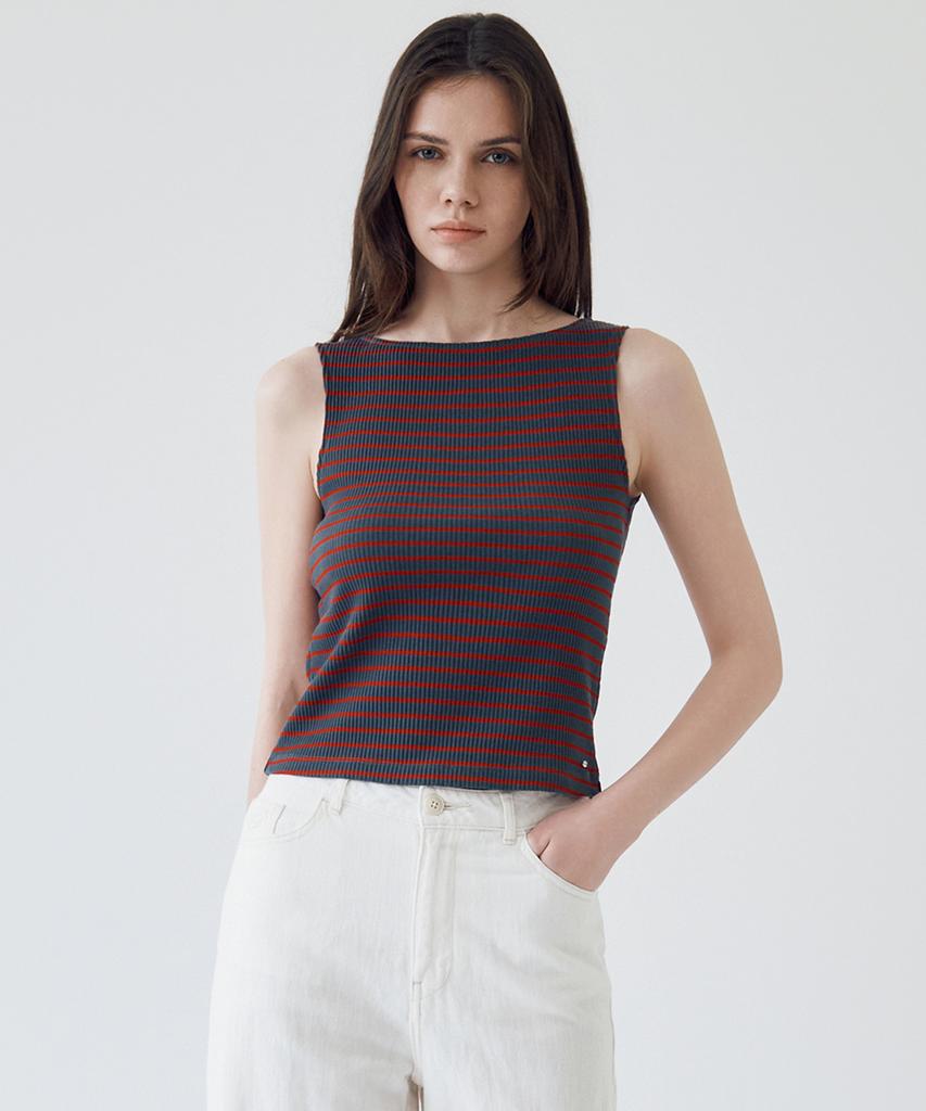 PLAC WOMEN Striped Boat Neck Sleeveless Top_3 Colors