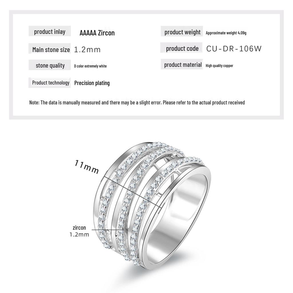 Dámský prsten s více diamanty, kulatý - Tři řady, Módní, Lehký luxus, Exkluzivní, Nejprodávanější, Niche módní doplněk.