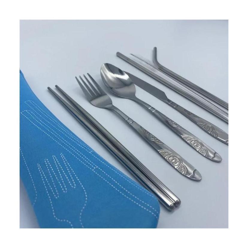 7/3 Pcs Stainless Steel Outdoor Camping Tableware Set Of Pieces Western Food Steak Knife Fork Spoon Creative Cloth Bag Portable