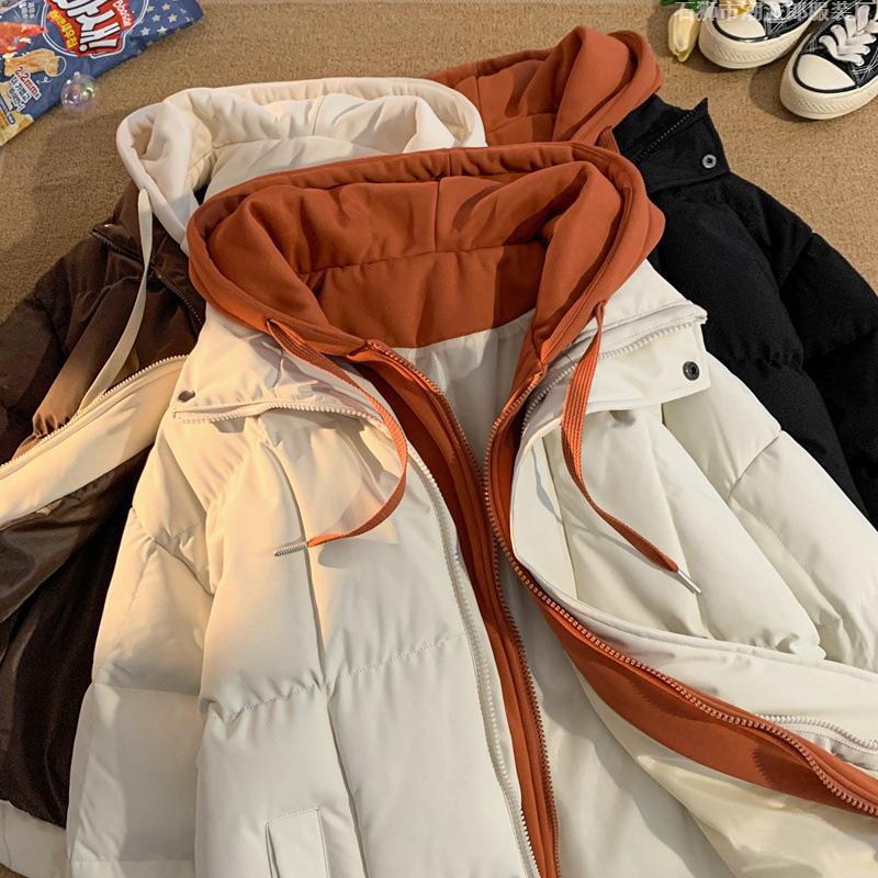 New hooded padded clothes men's winter windproof thickened padded clothes couple women thickened fake two-piece padded jacket
