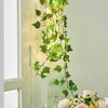 Solární břečťanové řetězové světýlka, umělá světla z révy vinné, girlanda, vílí řetězová světla, zelené listy z révy vinné, venkovní pro párty a zahradní dekoraci
