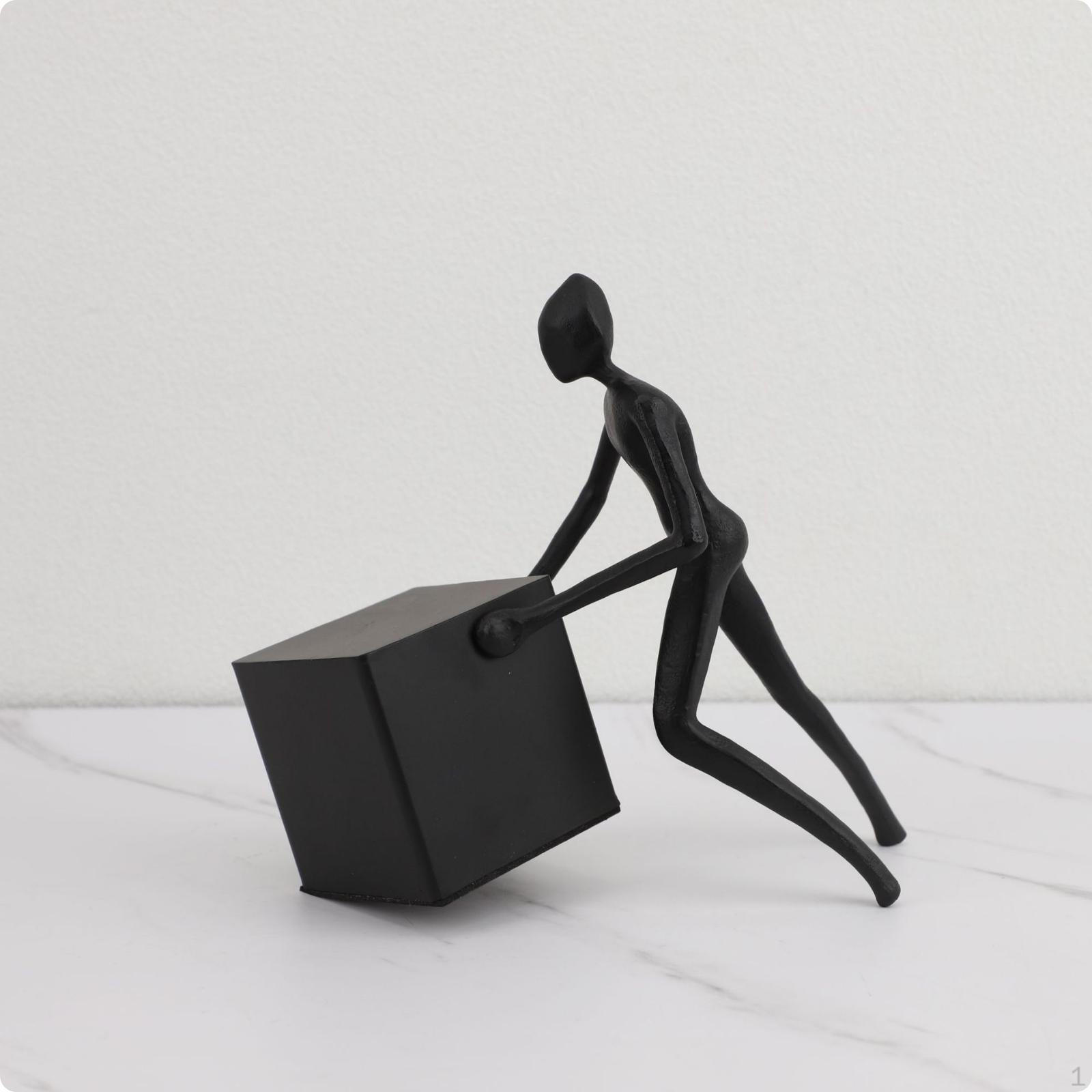 Tabletop Sculpture Black Metal Abstract Matte Finish Figurine Ornament B Cube Man 18916cm