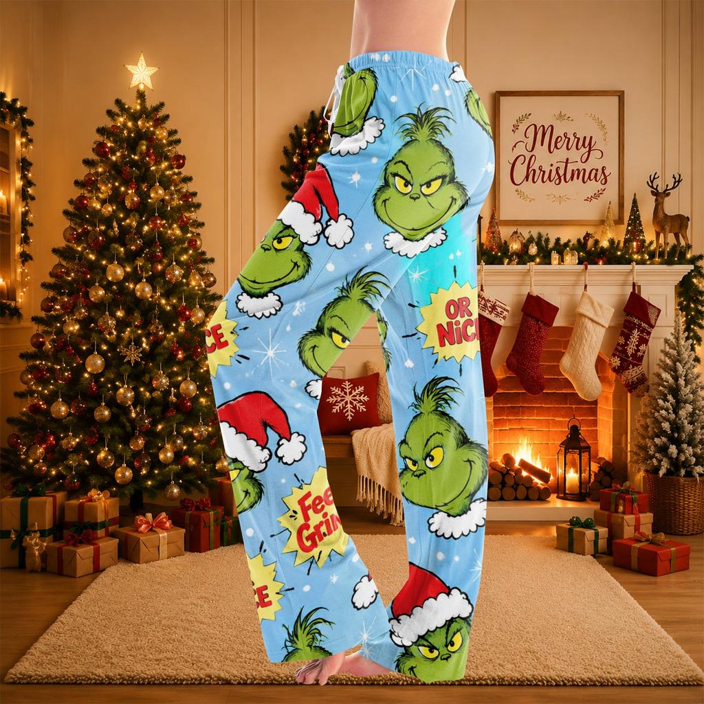 Women's Christmas Print Pants Casual Holiday Pants with No Pockets