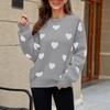 Women's Fashionable Round Neck Long Sleeved Color Blocked Love Casual Pullover Sweater Top
