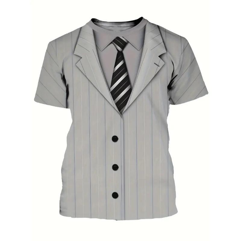Men's Casual Suit Tie Print T-Shirt Tops Short Sleeve Crew Neck Men's Round Neck T-shirts New In Mens Cosplay Party Tee Shirts