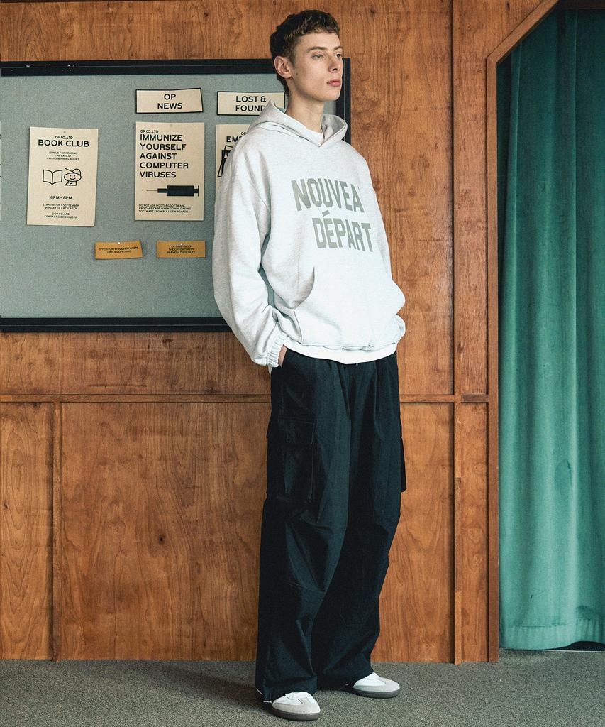 NODU Cargo Tuck Drawstring Wide-Leg Pants [Black]