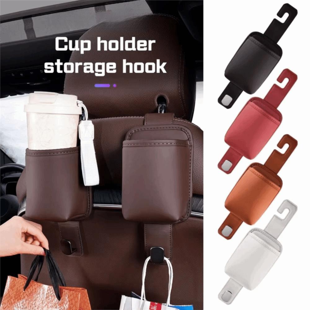 Multi-Functional Headrest Hanger PU Leather Hanging Backrest Cup Holder Car Seat Back