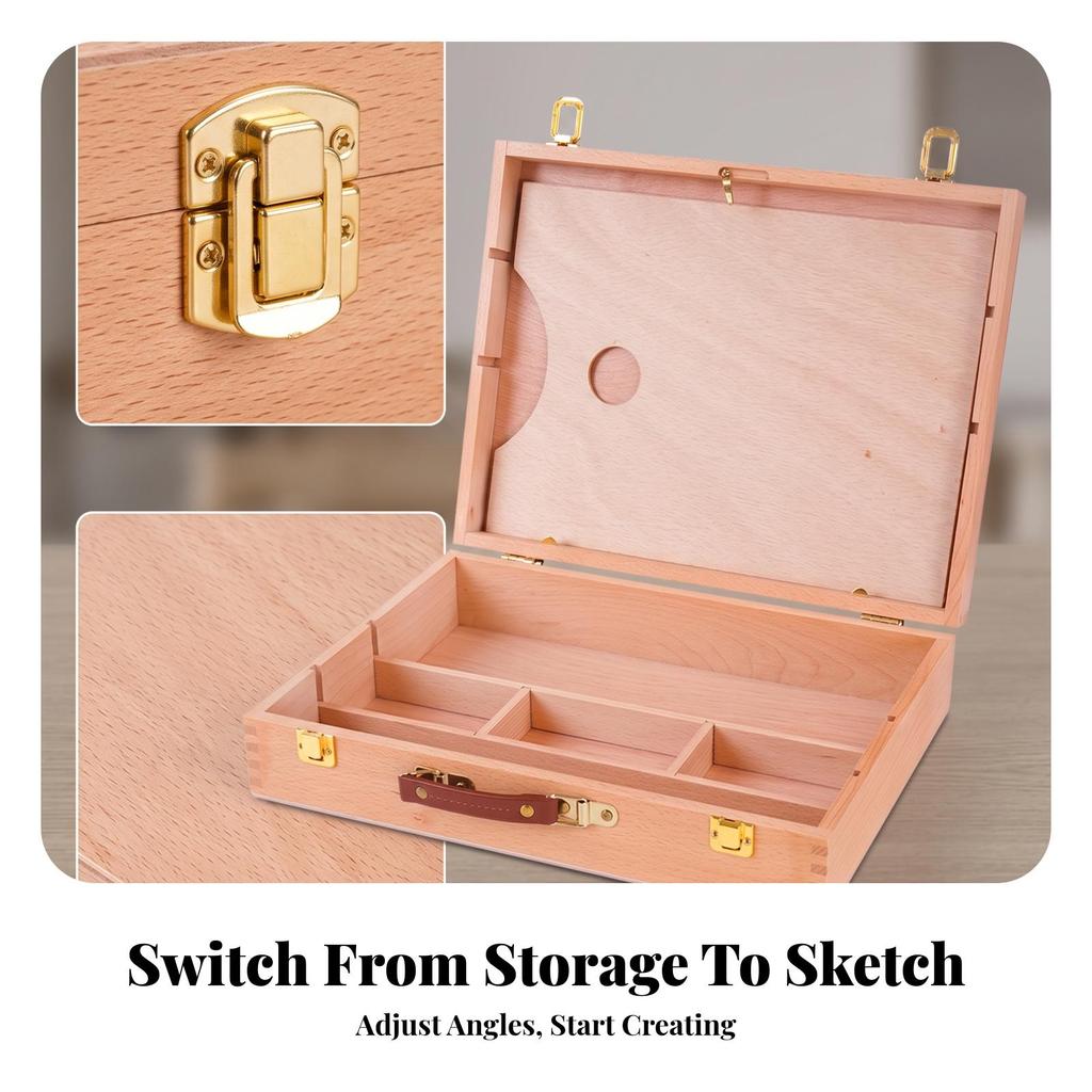 Art Storage Box with Dividers Slim Toolbox Secure for Desktop, Studio