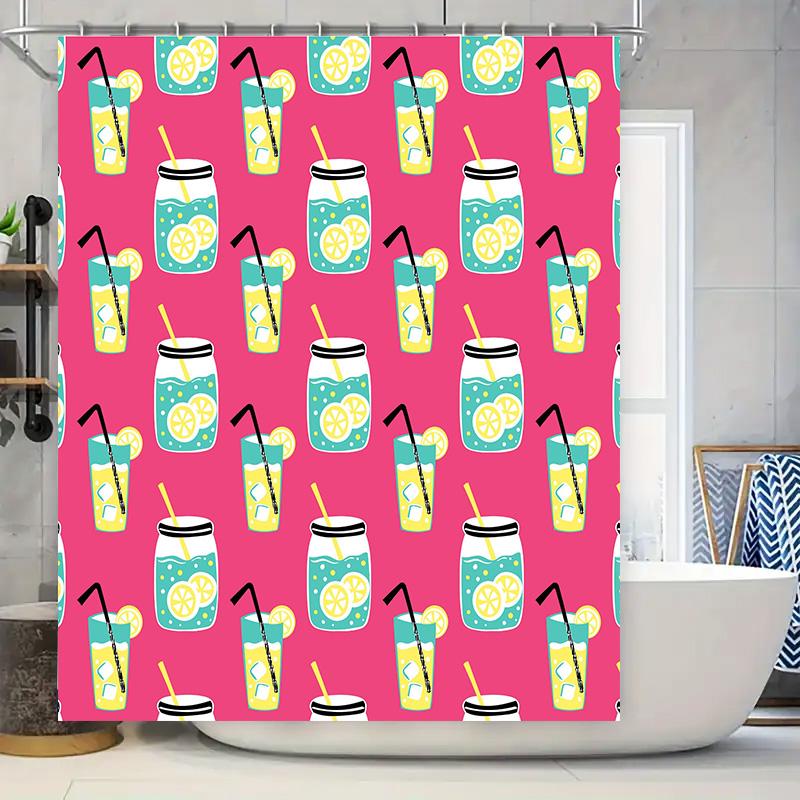 

Colorful Pattern Shower Curtain With Lemonade Design Perfect For Bathroom Decor W60H190(CM)-1 Pcs