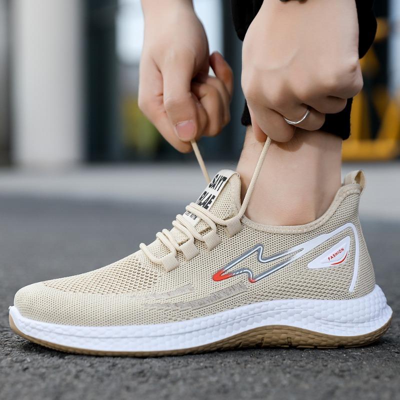 

Shoes men s spring and summer new fly-woven sports shoes casual shoes lace-up soft-soled mesh casual versatile men s shoes 44 бежевый