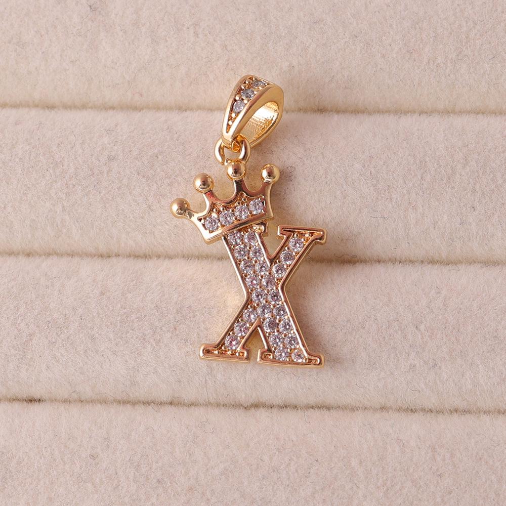 Gold-Plated Crown Rhinestone Letter Pendant Necklace