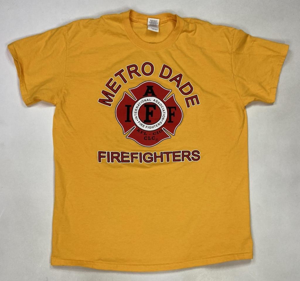 Metro Dade Fire Department FireFighters T-shirt Men Large Yellow Short Sleeve