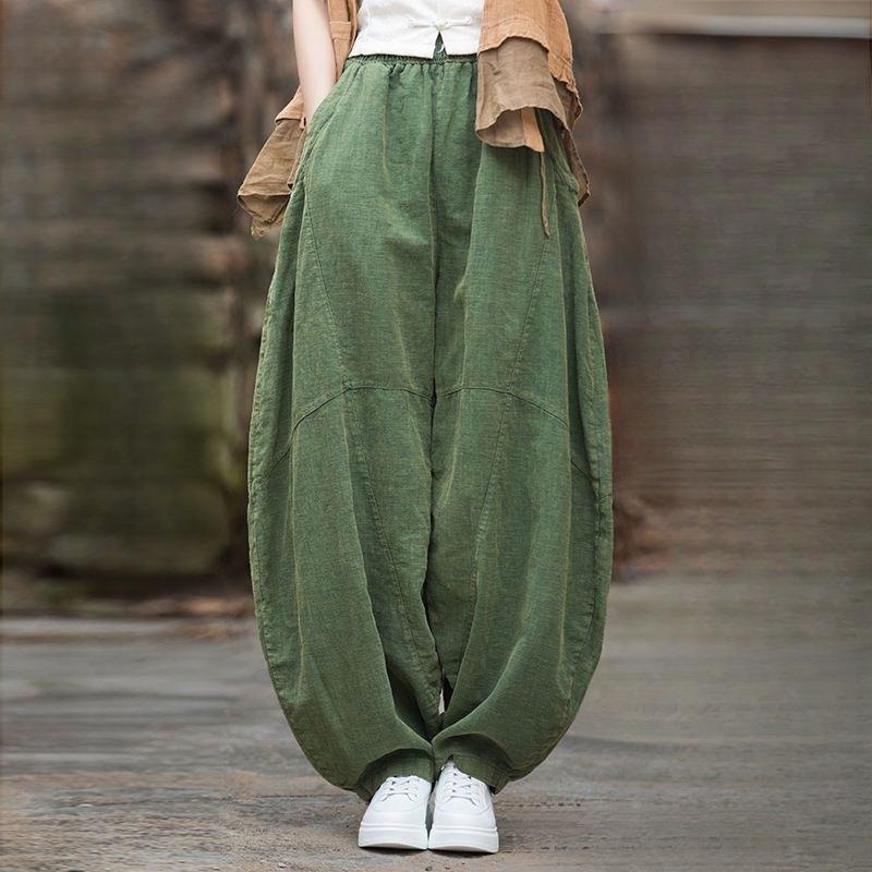 Plus Size Spring and Summer Cotton Women s Loose Harlan Trousers Bloomers Women S зелёный