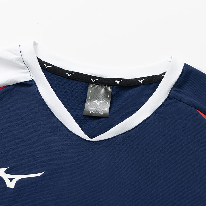 Mizuno Atmungsaktives Schnelltrocknendes Pullover Langarm Badmintonshirt Unisex Oberteile Blau Rot Weiß C2CA43Z128