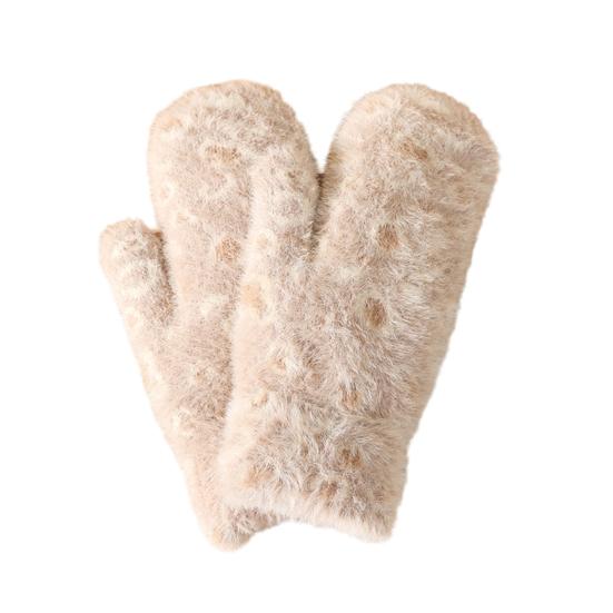 

1 Pair Winter Mittens Leopard Print Warm Plush Gloves Soft Thickened Cold-Proof верблюд