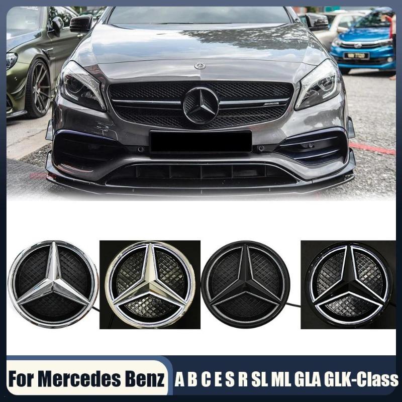 För Mercedes Benz W176 W246 W205 W212 W207 W217 W251 W166 Silver och Svart Emblem Framgrill Lyst Logotyp Stjärn Emblem