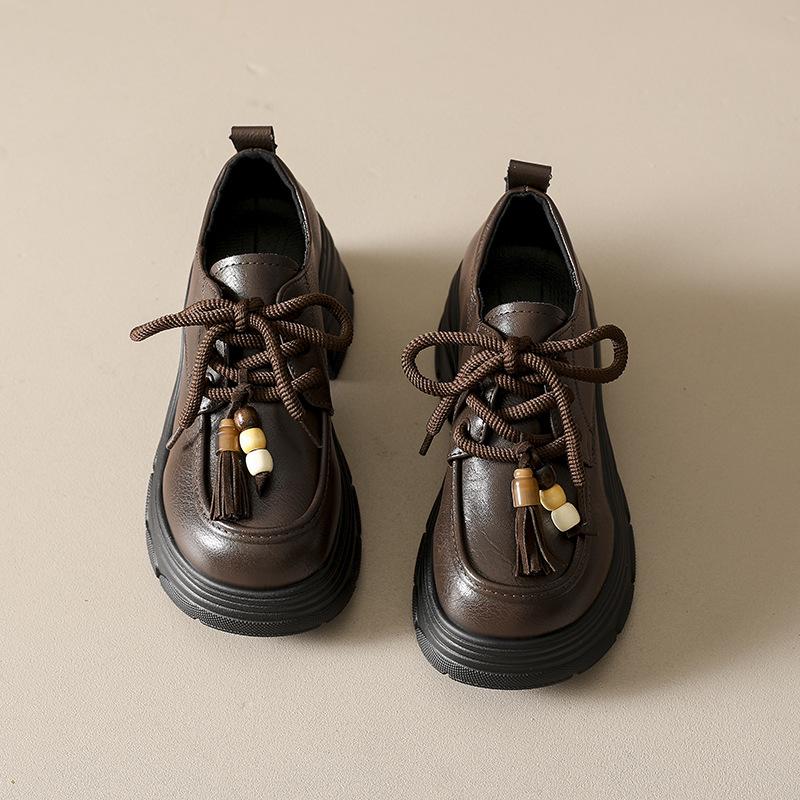 Leather platform women's new autumn retro small leather shoes, comfortable and versatile height-increasing single shoes
