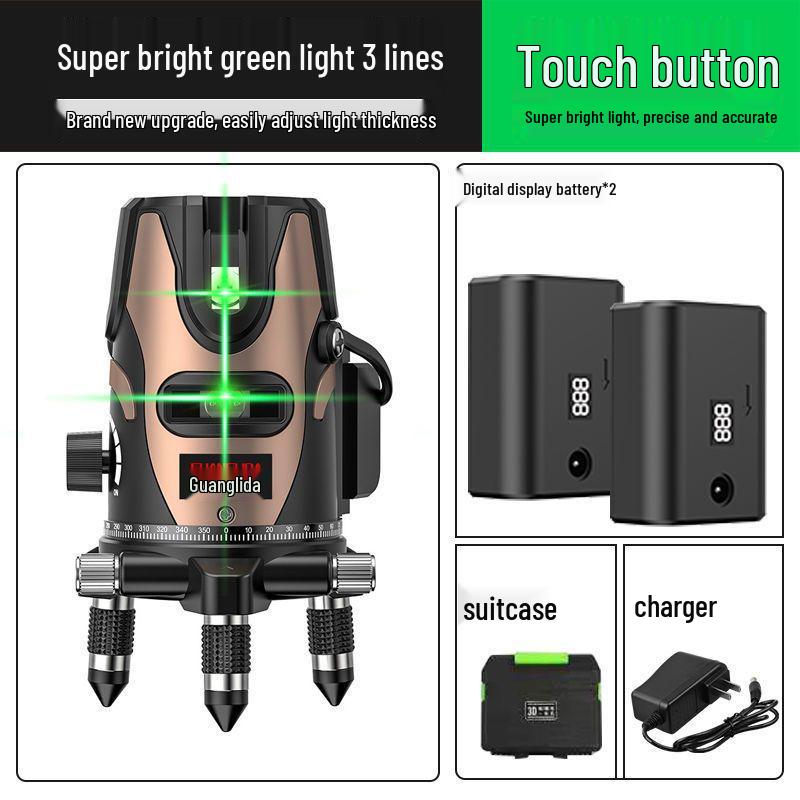 High Precision Outdoor Laser Level with Infrared, Blue, and Green Light - 2, 3 & 5 Lines, Auto-Leveling, Imported LD.