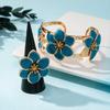 Set Metal Drip Oil Flower Ring + Bracelet + Earrings Personality