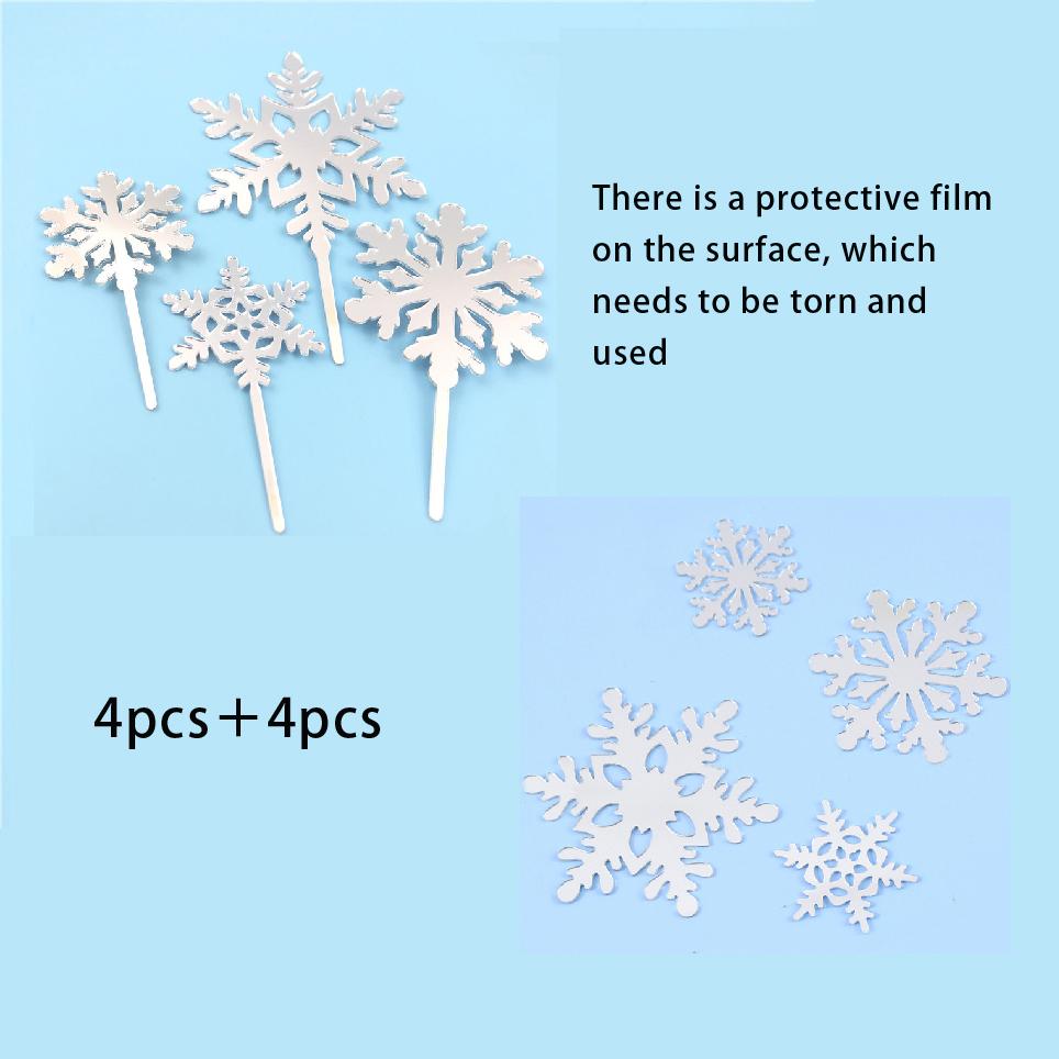 8pcs Ice and Snow Theme Merry Christmas Party Cake Topper Sliver Snowflake Acrylic Happy Birthday Cake Top Christmas Party Decor