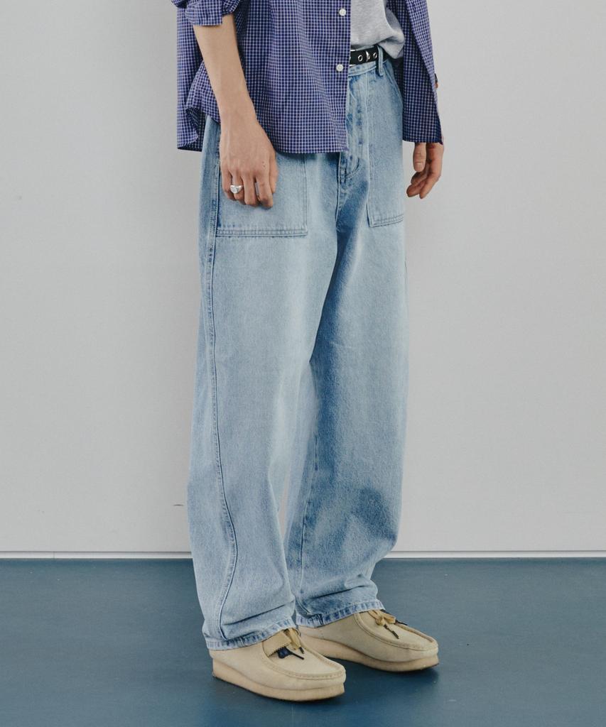 Modenaleudeo Work Pocket Balloon Denim Pants (Light Blue)