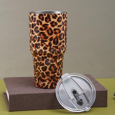 Nowy kubek samochodowy z nadrukiem w panterkę, dwuwarstwowy, próżniowy, ze stali nierdzewnej 304, kubek izolacyjny o dużej pojemności, 30 uncji