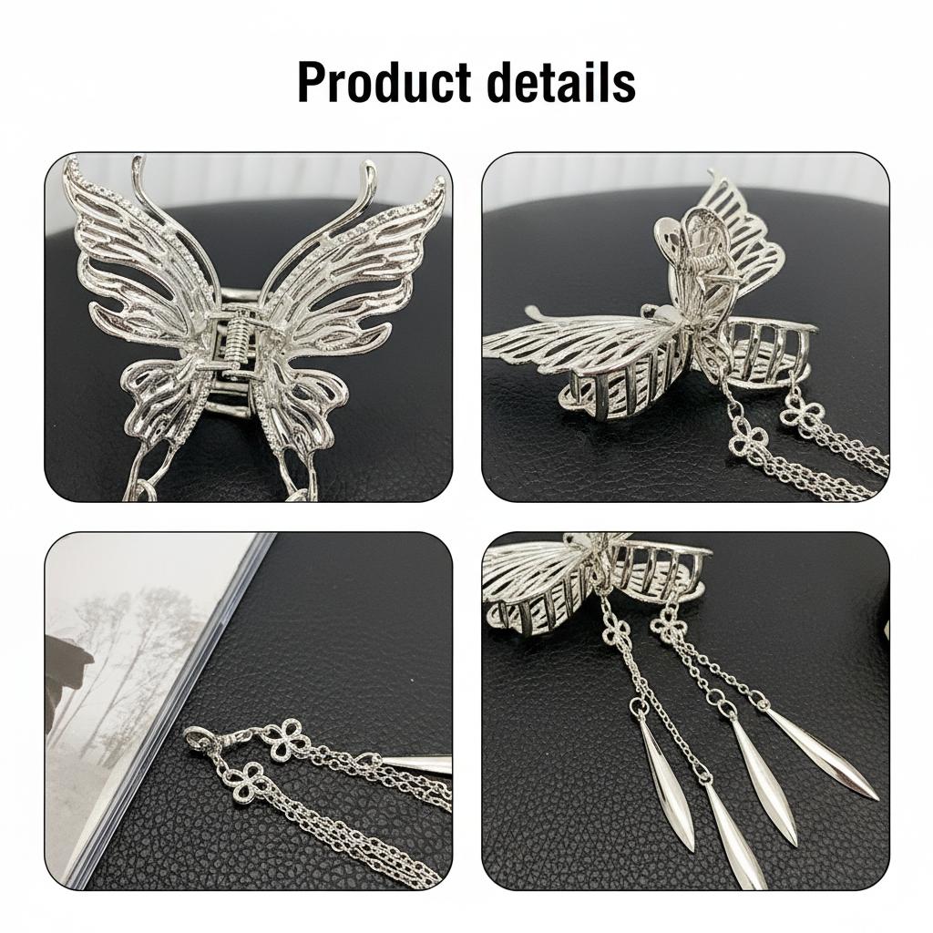 Alloy Butterfly Hair Clip With Tassel Design For Wedding Party