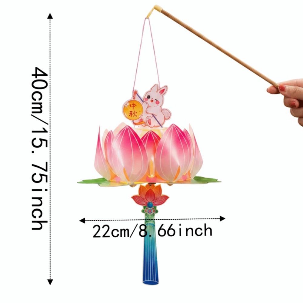 DIY Material Kit Luminous Lotus Lantern Portable Handmade Rabbit Lamp Cartoon Vintage Mid-Autumn Lantern Family Activity