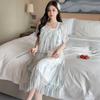 Linglei Summer Solid Color Lace Bow Mesh Court Princess Style Long Nightdress Pajamas Loungewear Women