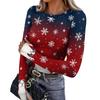 Women's Slim Fit Long Sleeve Base Layer T-Shirt with Christmas Print, Neck Pullover Top with Thumb Holes