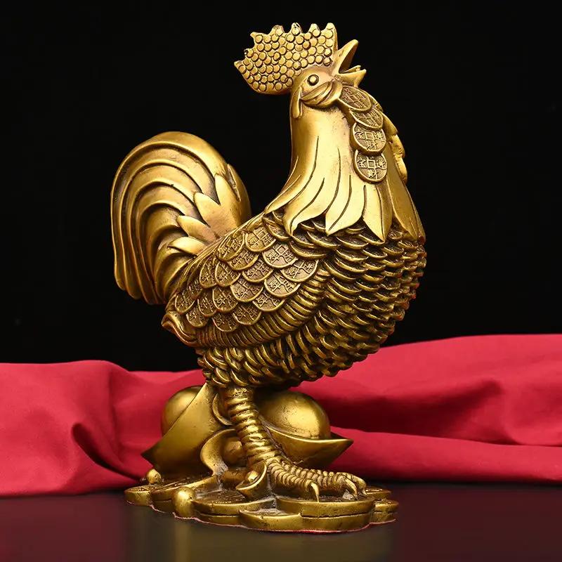 Pure Copper Rooster Statue, Fengshui Crafts, Home Office Decor Zhaocai Zodiac Small Animal Chicken Ornament Sculpture Decoration