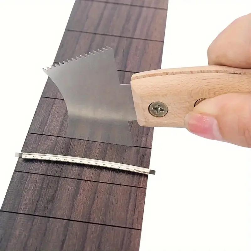 Guitar Slot Saw Cutter Fret Cleaning Cutter with Wood Handle Guitar Nut Hole Cutter with Ruler Edge for Music Instrument