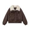 Fleece thickened short leather jacket lamb wool pu cotton clothes women's European and American coats winter new zipper hooded leather cotton clothes