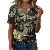 Women V Neck Short Sleeve Skull Print Tops Casual Holiday Graphic Tees Loose Fit Distressed Style T Shirt Blouses