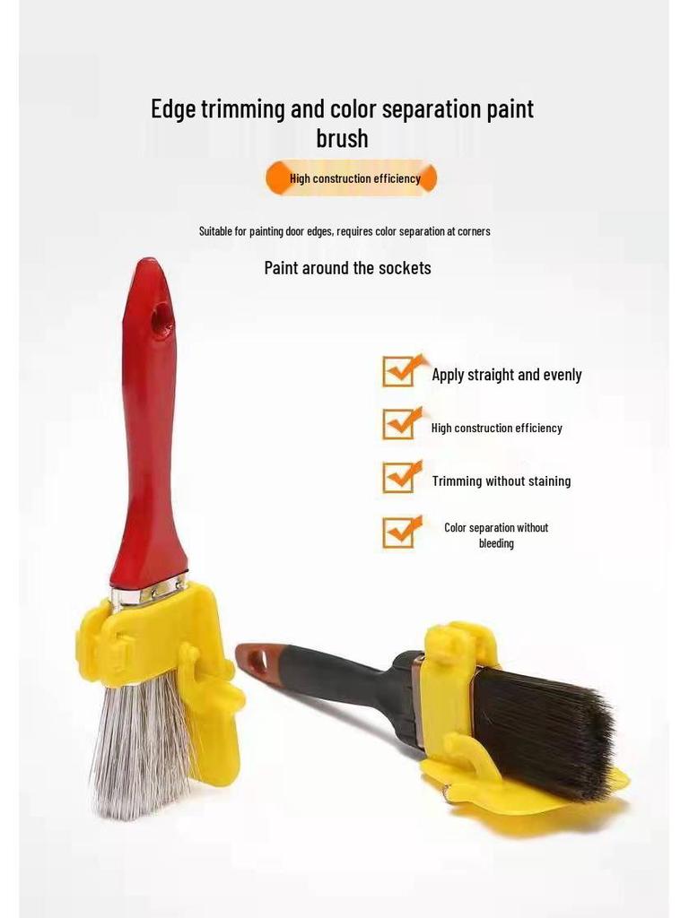 Color Separation Brush for Walls & Ceilings, Wooden Handle, No-Shed Design