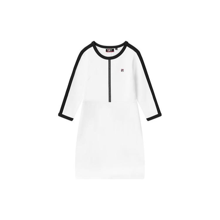 

FILA Embroidered Logo Color Block Sports Casual Short Sleeve Dress Women dresses White F11W111314F-WT S