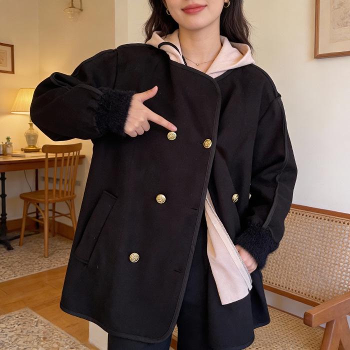 

2026 New Two-Piece Hooded Wool Coat Plus Size Autumn/Winter Slimming Cardigan 2XL