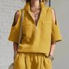 Two Piece Sweatsuit for Women Casual Half Zipper Short Sleeve Tops And Shorts Tracksuits Summer Lounge Outfits with Pockets
