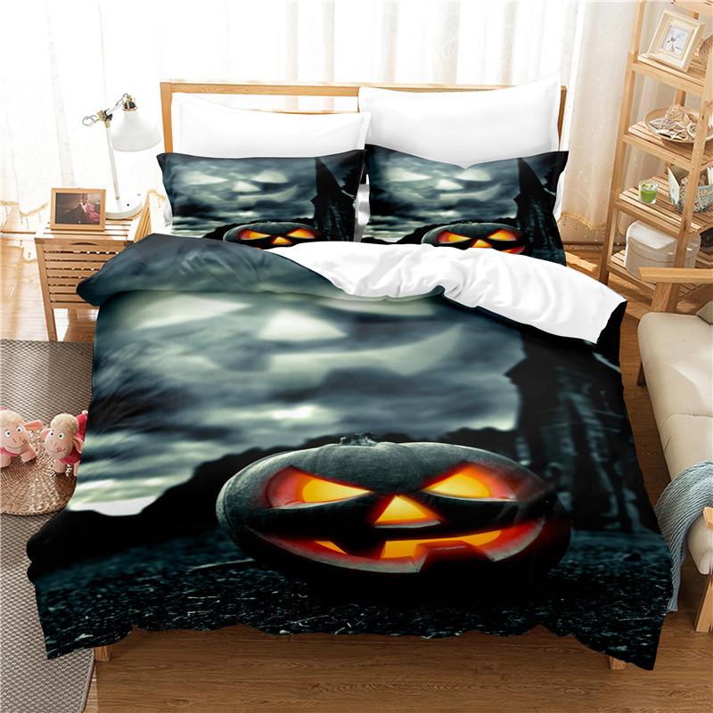 Halloween Duvet Cover Set Pumpkin Lantern Pattern Comforter Cover King Queen Size for Kids Boys Girls Gift Polyester Bedding Set