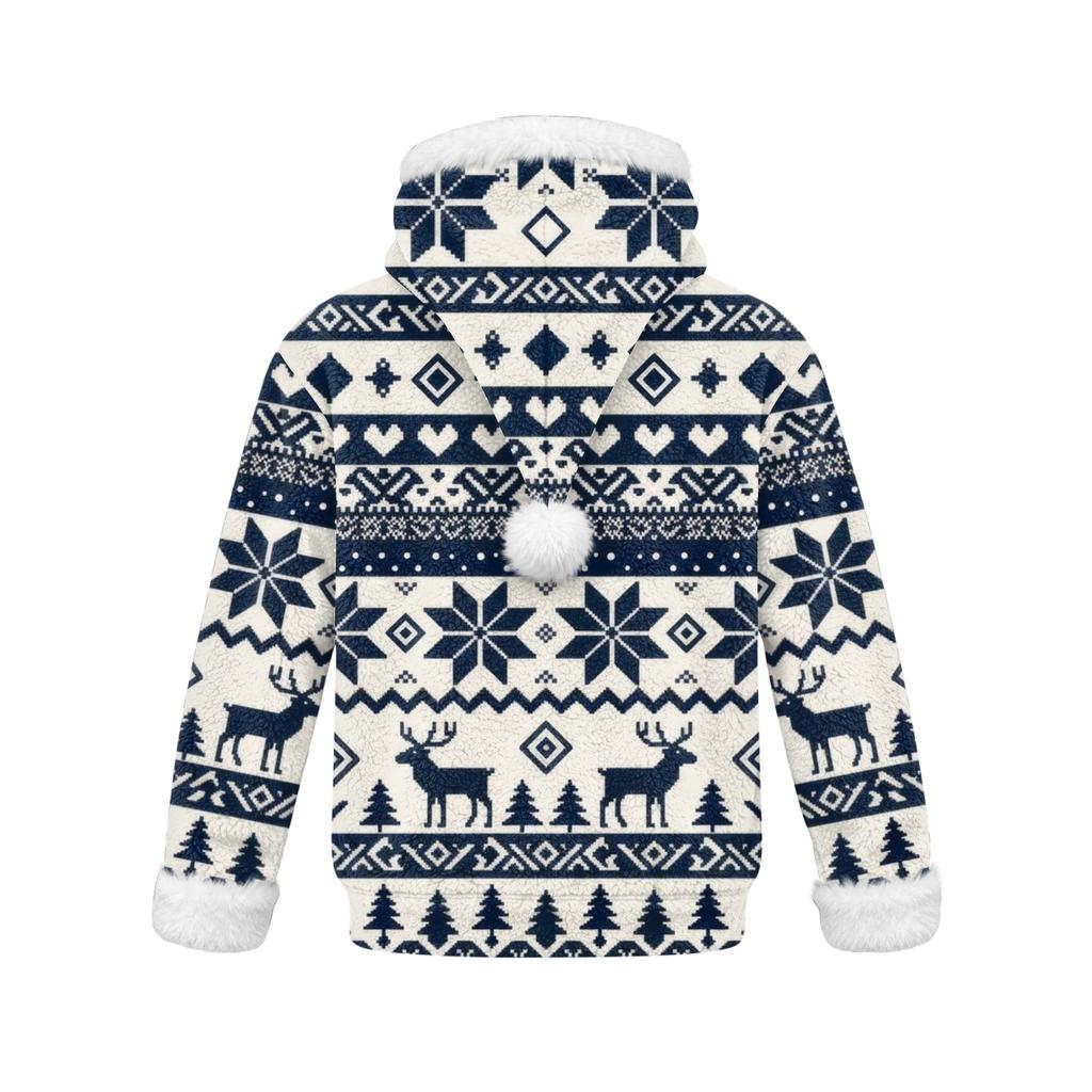 Kids Casual Christmas Pet Print Hooded Sweatshirt with Large Pocket for Holiday Wear