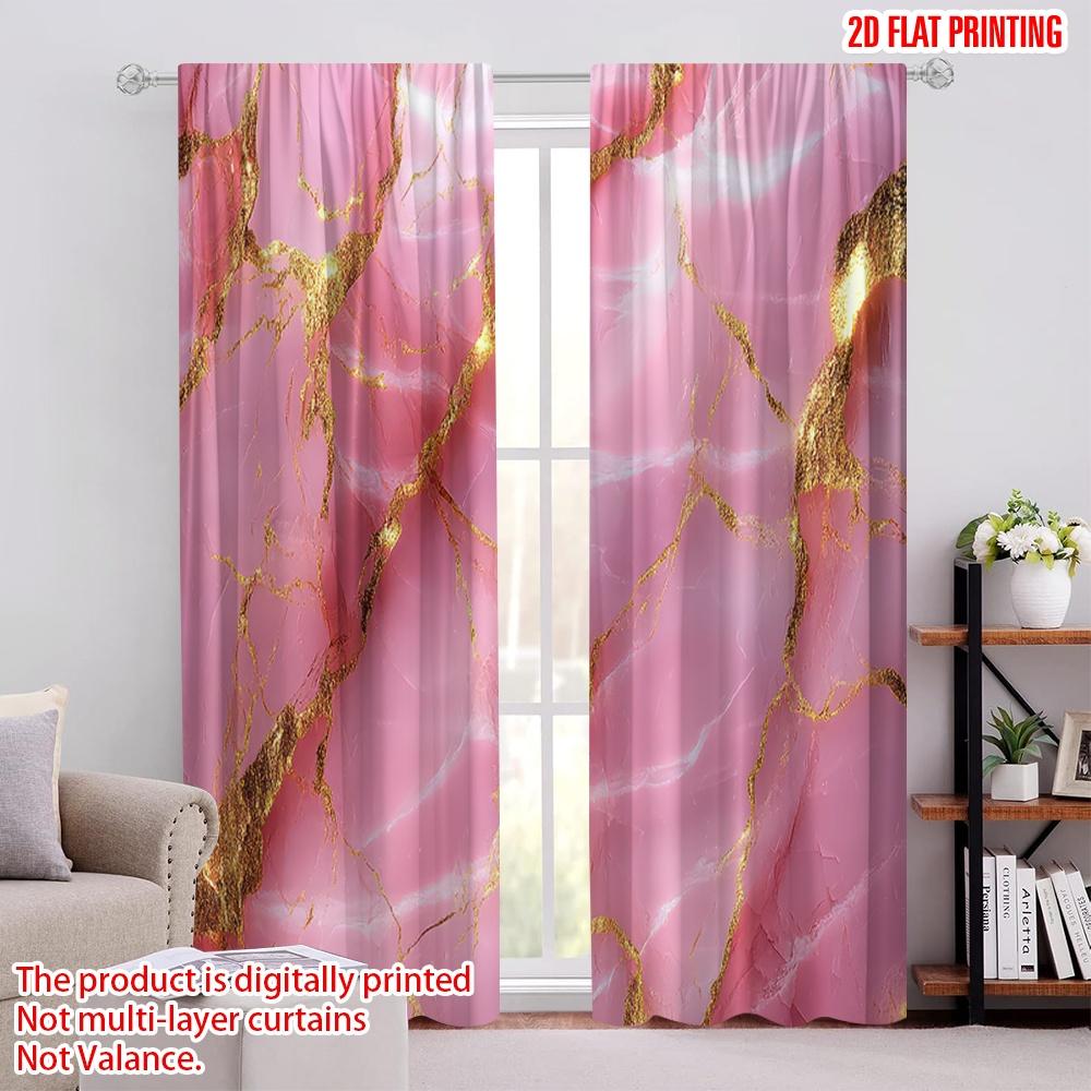 2D Flat Printing 2pcs Curtain Pink Marble Machine Washable Fabric,Without Electricity Festive Wall Decor Perfect for Indoor
