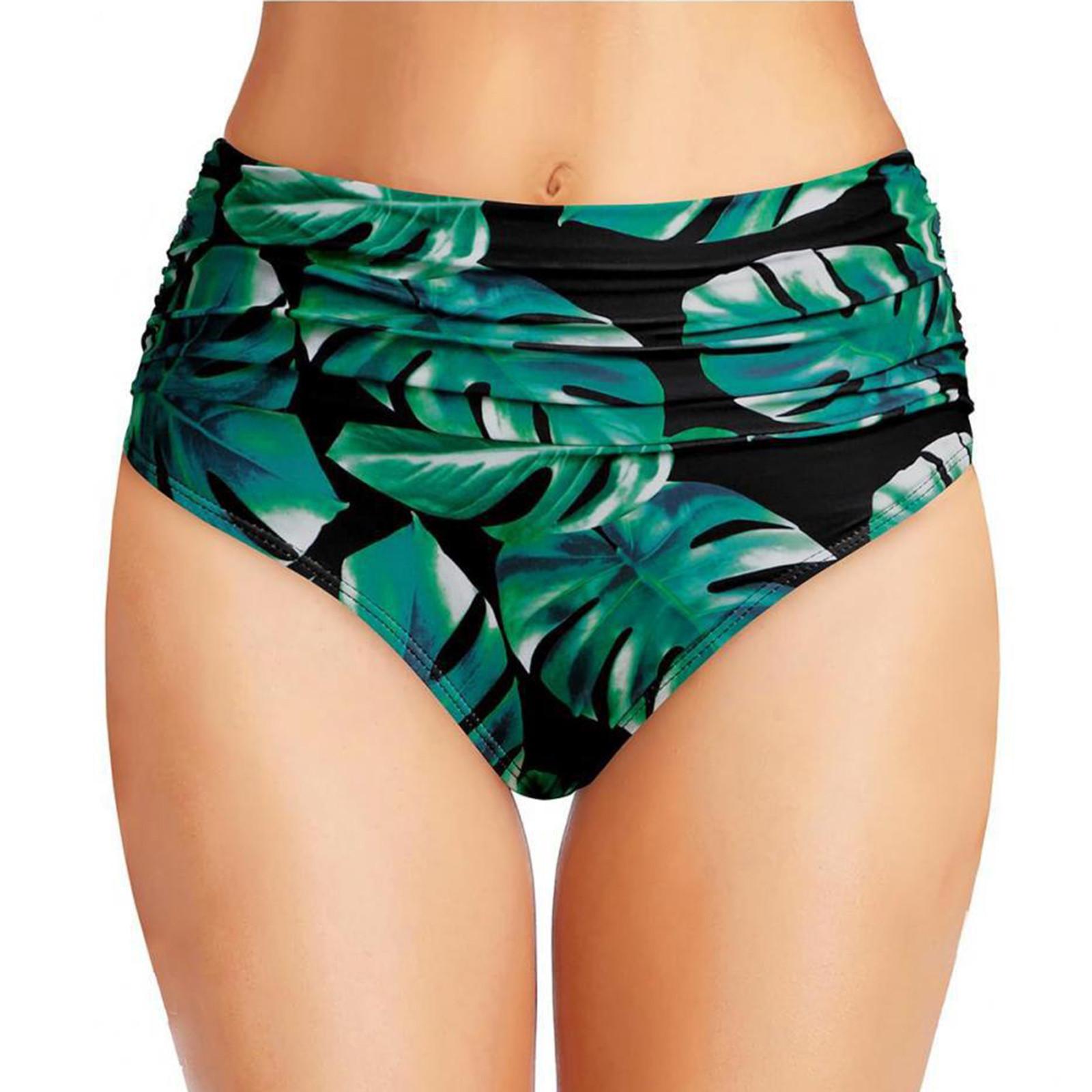 

High Waist Floral Print Bikini Bottoms for Women Ruched Tummy Control Swimsuit Bathing Suit Swimwear Briefs XL зелёный